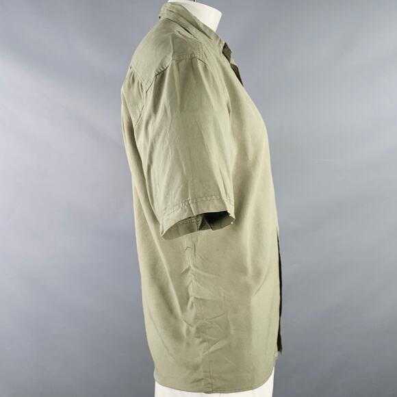 BYBLOS Size 46 Green Olive Silk One Pocket Short Sleeve Shirt - Picture 2 of 6